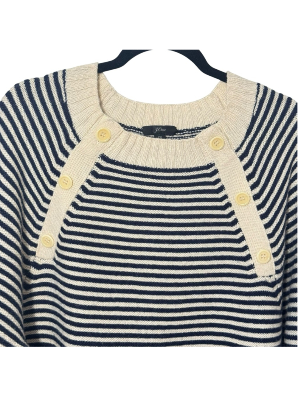 2X J. Crew Crewneck Shoulder button Tippi sweater Nautical Stripes Navy & Cream - Picture 3 of 11
